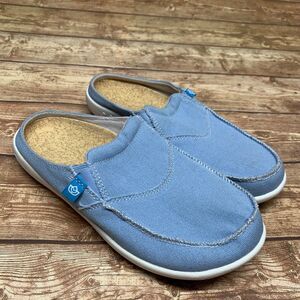 Spenco Siesta Women's Size 8 Light Blue Canvas Slip On Mules Clog Orthotic Shoes